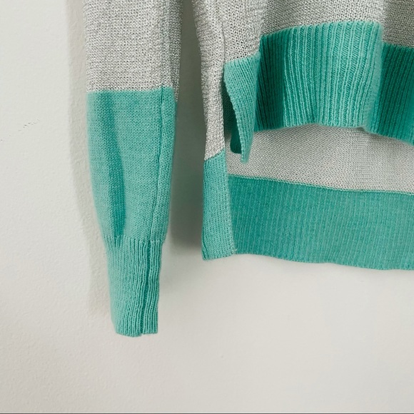 VINCE CAMUTO Mint Green Sparkly Silver Striped Sweater - Size Small - Picture 12 of 16
